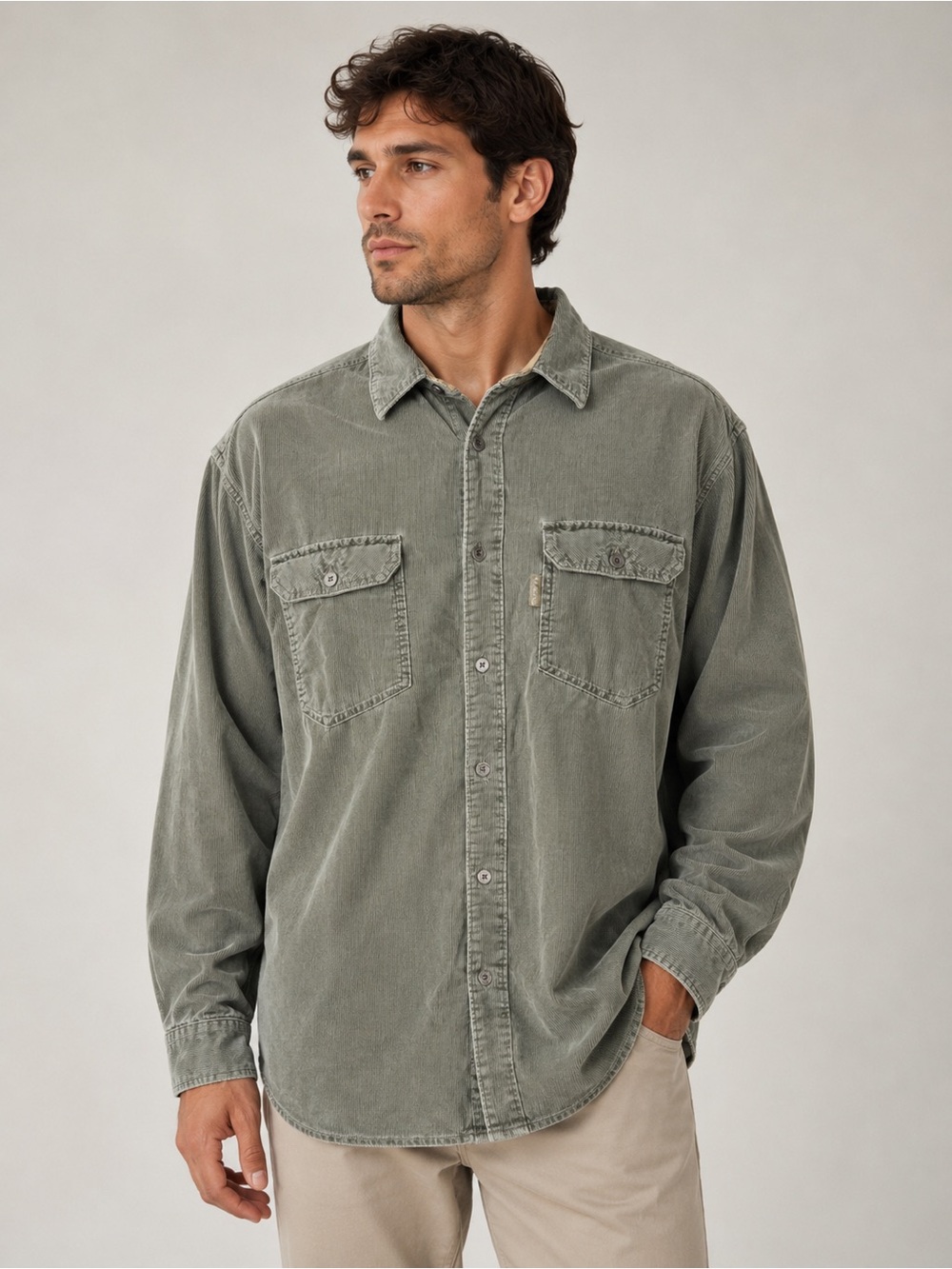 Vintage Columbia Corduroy Button Front Shirt Jacket Olive Green Men’s XL